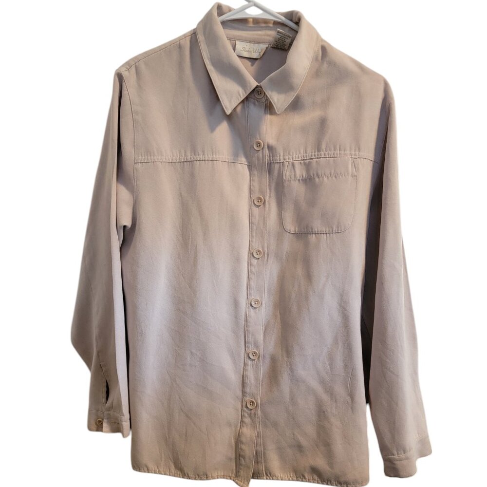 Studio Work Soft Faux Suede Cream Button Down Long Sleeve Top/Shirt